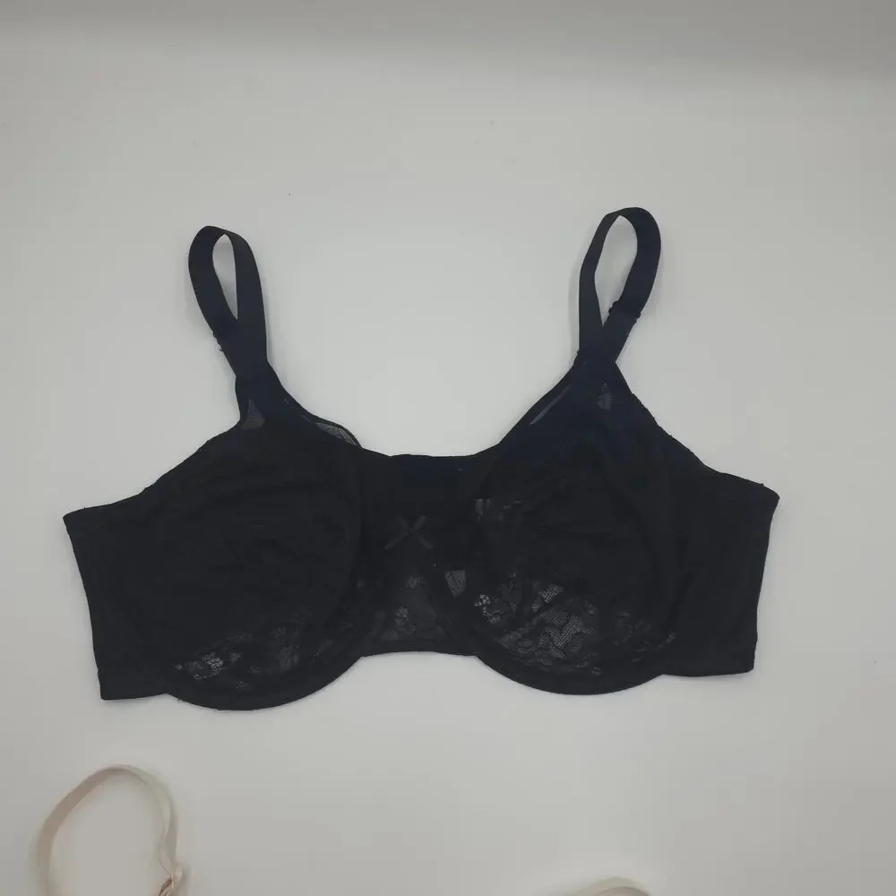 HSIA Bundle of Two Enchante Unlined Lace Underwire Bra Black Cream Size 40DD - Picture 2 of 10